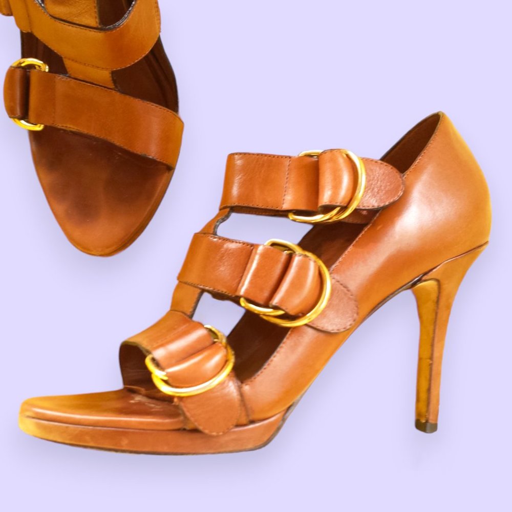 Stunning Brown Leather Strappy Sandals/Heels Cole Haan 6.5 - Picture 2 of 9